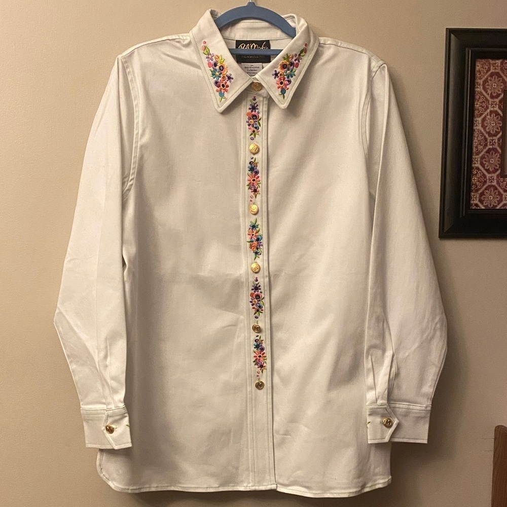 Bob Mackie Wearable Art embroidered Maypole Button down shirt 🆕